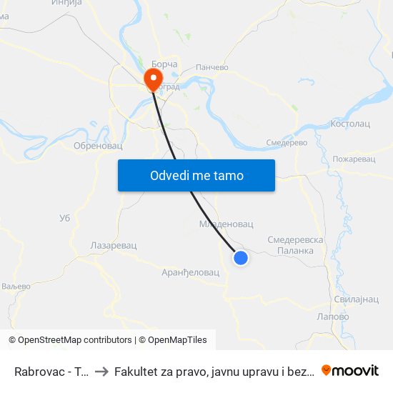 Rabrovac - Trafo to Fakultet za pravo, javnu upravu i bezbednost map