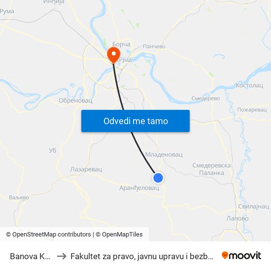 Banova Kuća to Fakultet za pravo, javnu upravu i bezbednost map