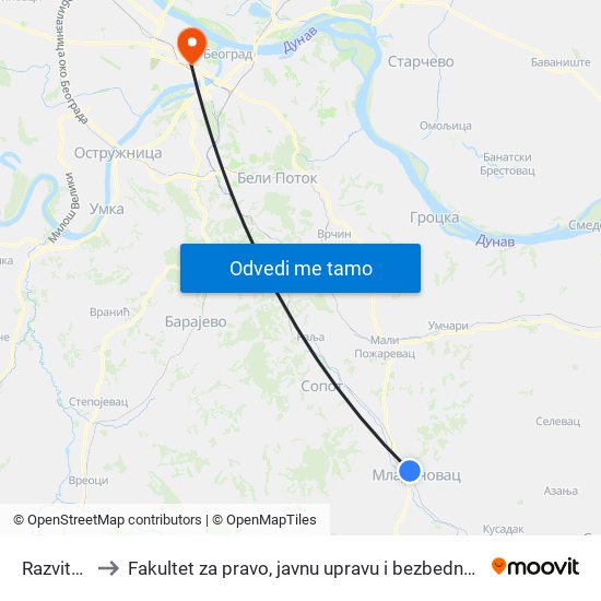 Razvitak to Fakultet za pravo, javnu upravu i bezbednost map