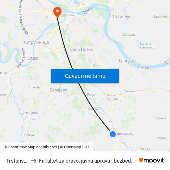 Trstenska to Fakultet za pravo, javnu upravu i bezbednost map