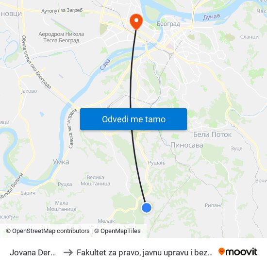 Jovana Deretića to Fakultet za pravo, javnu upravu i bezbednost map