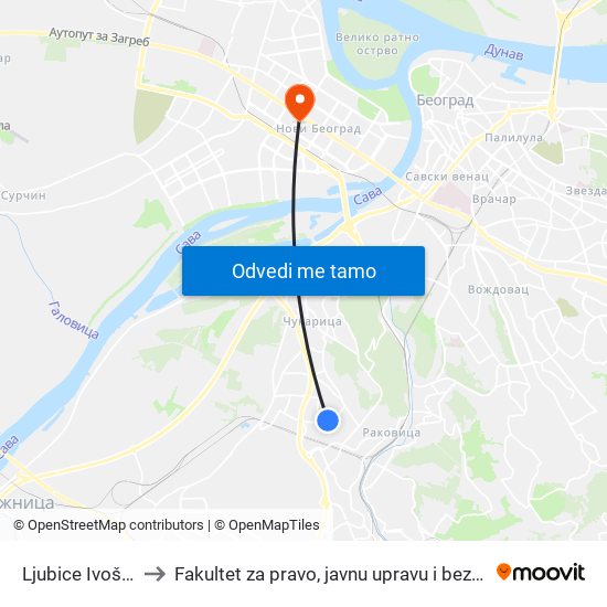 Ljubice Ivošević to Fakultet za pravo, javnu upravu i bezbednost map