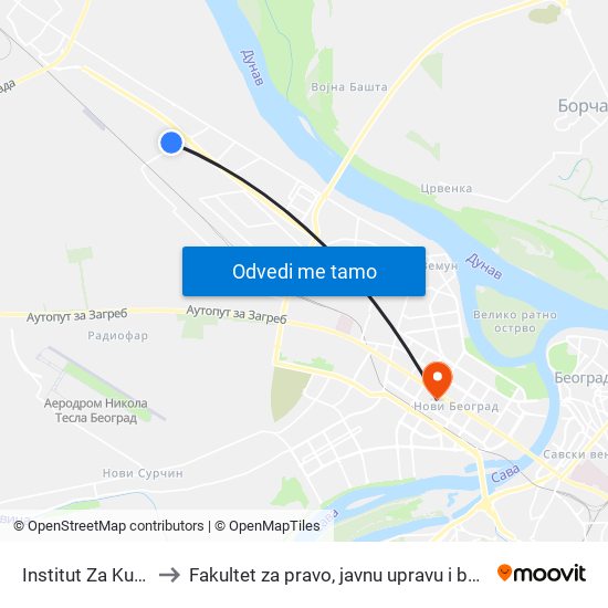 Institut Za Kukuruz to Fakultet za pravo, javnu upravu i bezbednost map