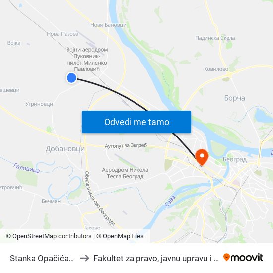 Stanka Opačića Ćanice to Fakultet za pravo, javnu upravu i bezbednost map