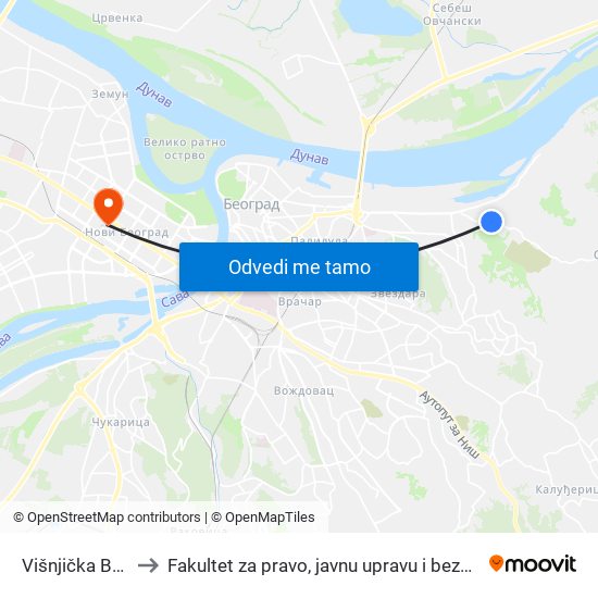 Višnjička Banja to Fakultet za pravo, javnu upravu i bezbednost map