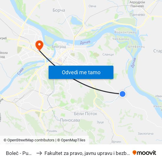 Boleč - Pumpa to Fakultet za pravo, javnu upravu i bezbednost map