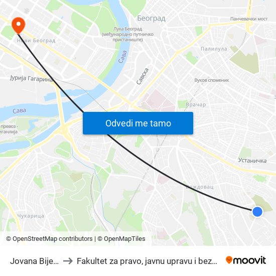 Jovana Bijelića to Fakultet za pravo, javnu upravu i bezbednost map