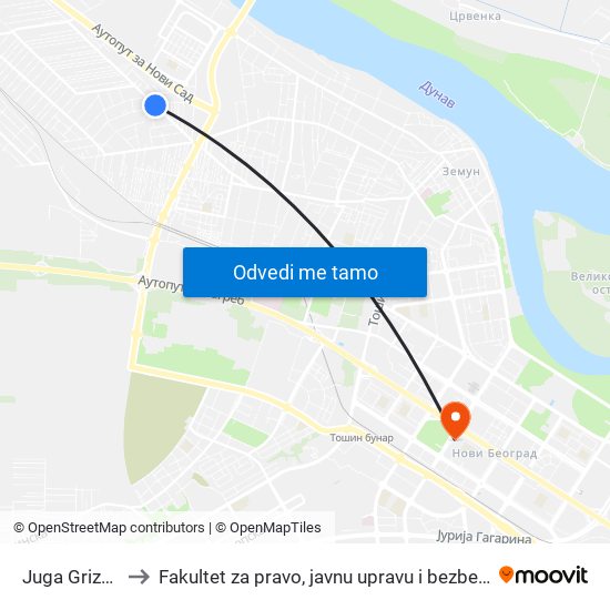 Juga Grizelja to Fakultet za pravo, javnu upravu i bezbednost map