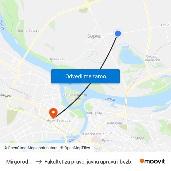 Mirgorodska to Fakultet za pravo, javnu upravu i bezbednost map