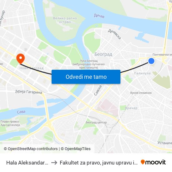 Hala Aleksandar Nikolić to Fakultet za pravo, javnu upravu i bezbednost map