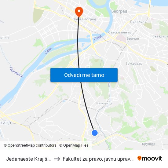 Jedanaeste Krajiške Divizije to Fakultet za pravo, javnu upravu i bezbednost map