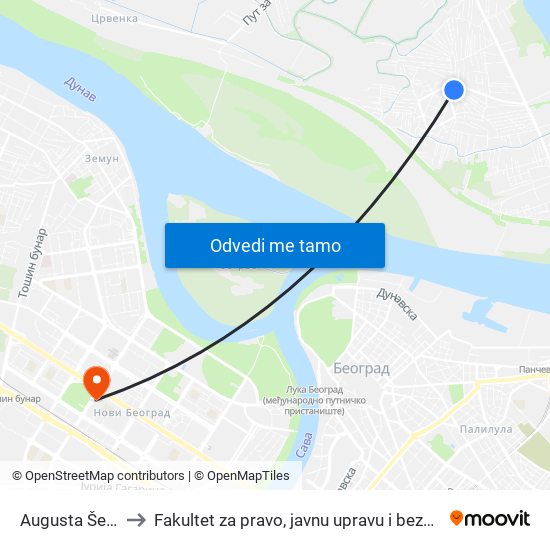 Augusta Šenoe to Fakultet za pravo, javnu upravu i bezbednost map