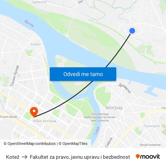 Kotež to Fakultet za pravo, javnu upravu i bezbednost map