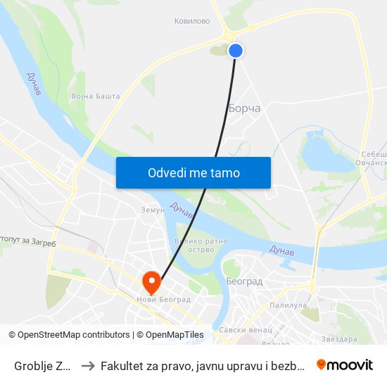 Groblje Zbeg to Fakultet za pravo, javnu upravu i bezbednost map