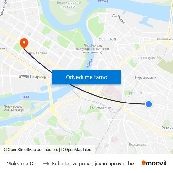 Maksima Gorkog to Fakultet za pravo, javnu upravu i bezbednost map