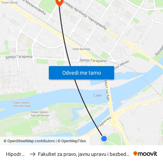 Hipodrom to Fakultet za pravo, javnu upravu i bezbednost map