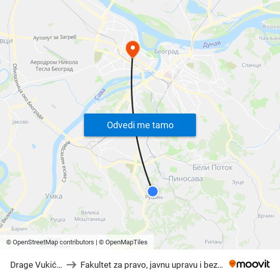 Drage Vukićević to Fakultet za pravo, javnu upravu i bezbednost map