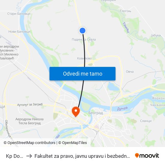 Kp Dom to Fakultet za pravo, javnu upravu i bezbednost map