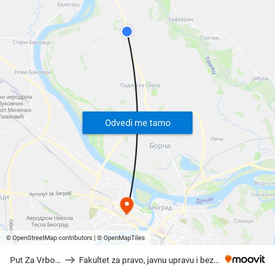 Put Za Vrbovski to Fakultet za pravo, javnu upravu i bezbednost map