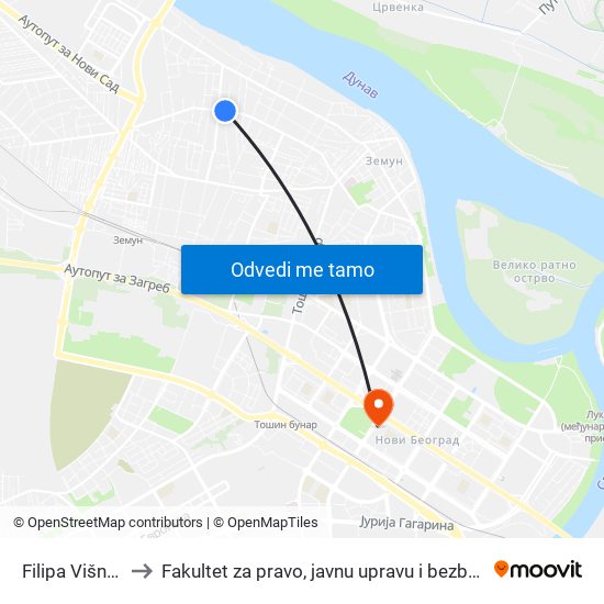 Filipa Višnjića to Fakultet za pravo, javnu upravu i bezbednost map