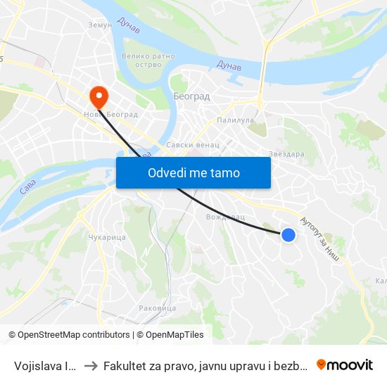 Vojislava Ilića to Fakultet za pravo, javnu upravu i bezbednost map