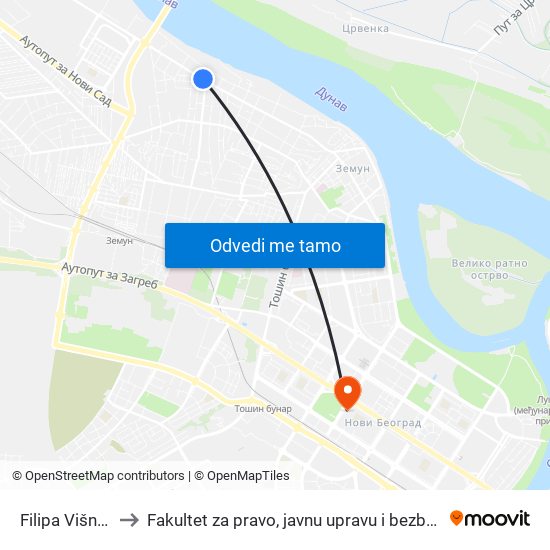 Filipa Višnjića to Fakultet za pravo, javnu upravu i bezbednost map