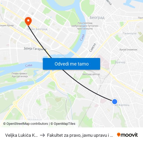 Veljka Lukića Kurjaka to Fakultet za pravo, javnu upravu i bezbednost map