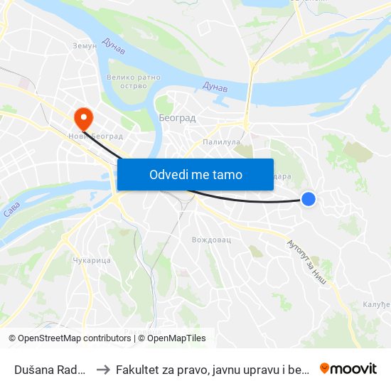 Dušana Radovića to Fakultet za pravo, javnu upravu i bezbednost map