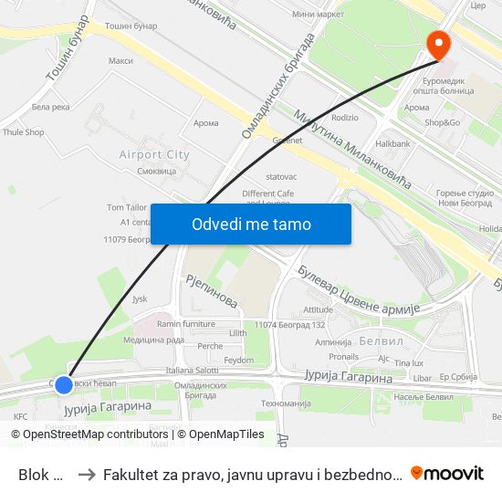 Blok 70 to Fakultet za pravo, javnu upravu i bezbednost map