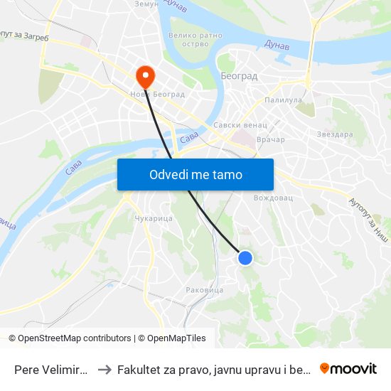 Pere Velimirovića to Fakultet za pravo, javnu upravu i bezbednost map