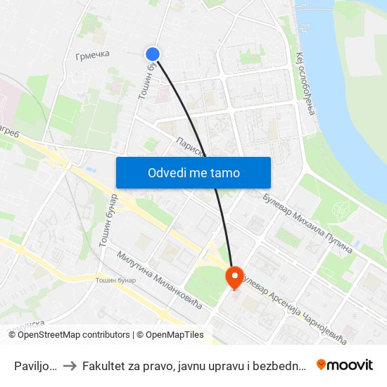 Paviljoni to Fakultet za pravo, javnu upravu i bezbednost map