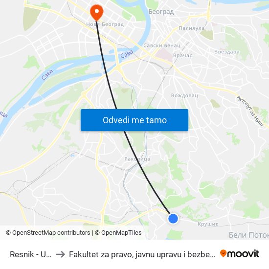 Resnik - Ulaz to Fakultet za pravo, javnu upravu i bezbednost map