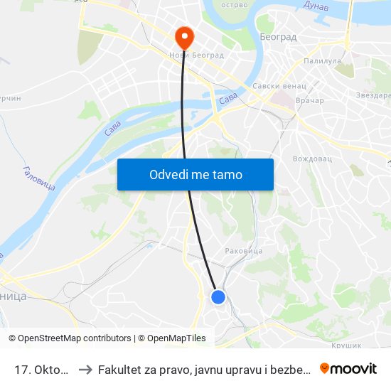 17. Oktobra to Fakultet za pravo, javnu upravu i bezbednost map