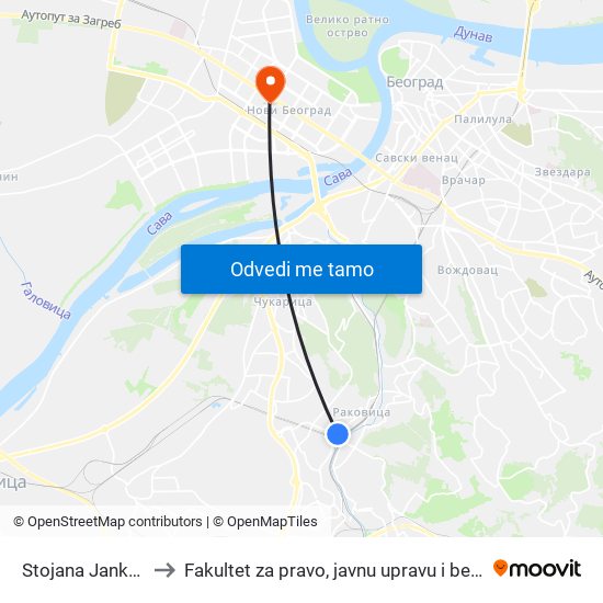 Stojana Jankovića to Fakultet za pravo, javnu upravu i bezbednost map