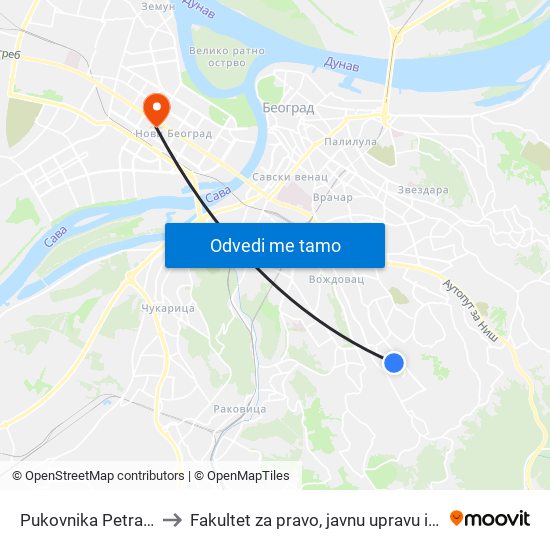 Pukovnika Petra Mišića to Fakultet za pravo, javnu upravu i bezbednost map