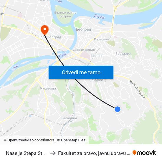 Naselje Stepa Stepanović to Fakultet za pravo, javnu upravu i bezbednost map