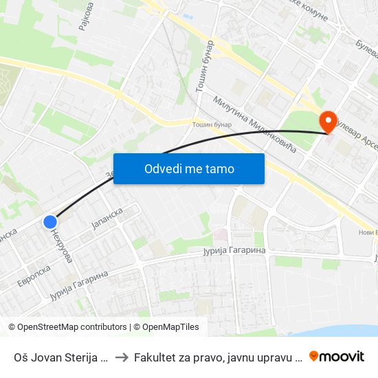 Oš Jovan Sterija Popović to Fakultet za pravo, javnu upravu i bezbednost map