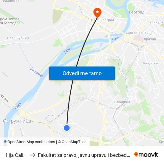 Ilija Čalića to Fakultet za pravo, javnu upravu i bezbednost map