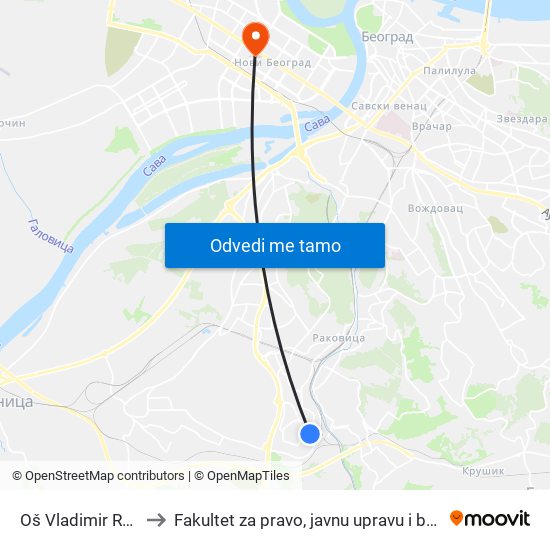 Oš Vladimir Rolović to Fakultet za pravo, javnu upravu i bezbednost map