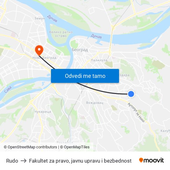 Rudo to Fakultet za pravo, javnu upravu i bezbednost map