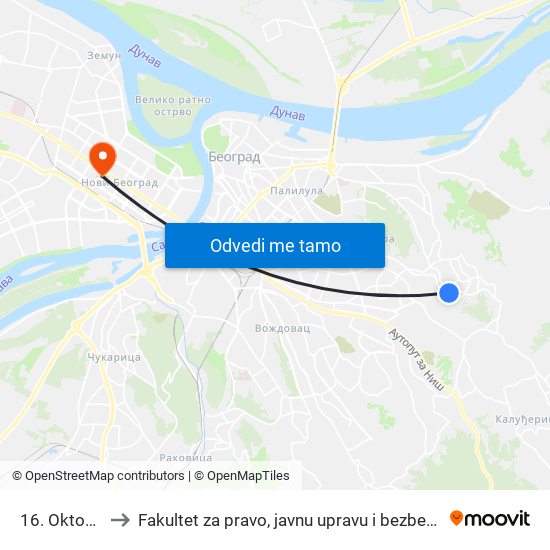 16. Oktobra to Fakultet za pravo, javnu upravu i bezbednost map