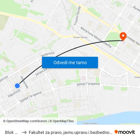 Blok 62 to Fakultet za pravo, javnu upravu i bezbednost map