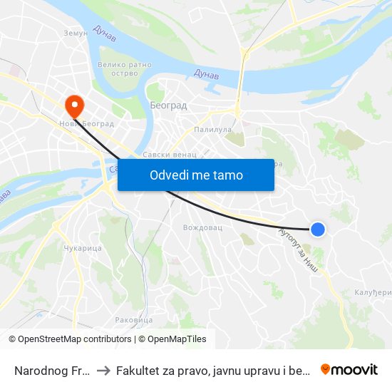 Narodnog Fronta to Fakultet za pravo, javnu upravu i bezbednost map