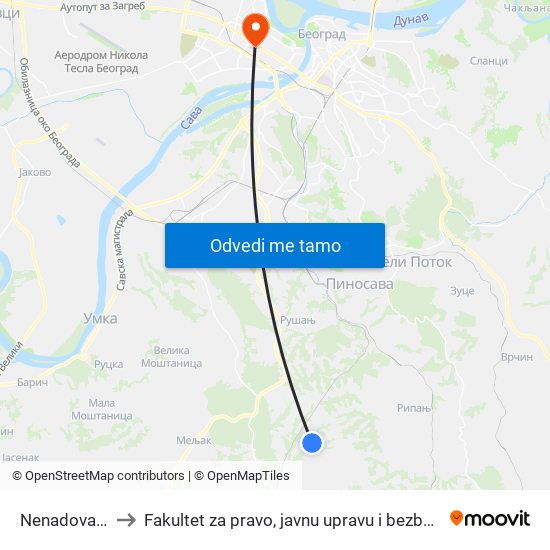 Nenadovac 3 to Fakultet za pravo, javnu upravu i bezbednost map