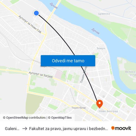 Galenika to Fakultet za pravo, javnu upravu i bezbednost map