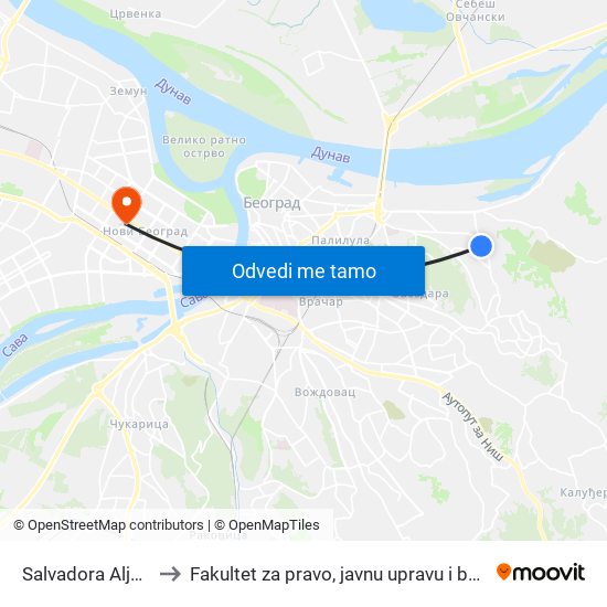 Salvadora Aljendea to Fakultet za pravo, javnu upravu i bezbednost map