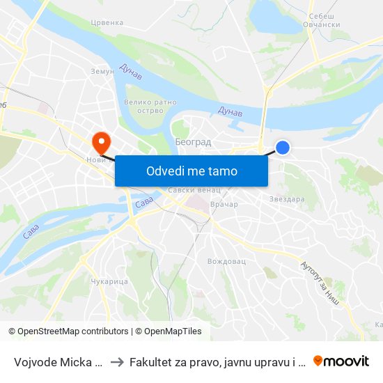 Vojvode Micka Krstića to Fakultet za pravo, javnu upravu i bezbednost map