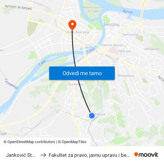 Janković Stojana to Fakultet za pravo, javnu upravu i bezbednost map