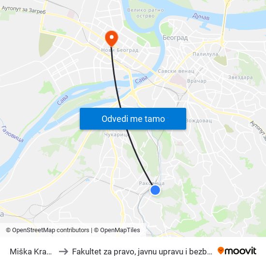 Miška Kranjca to Fakultet za pravo, javnu upravu i bezbednost map