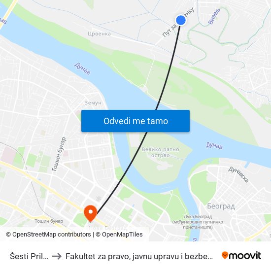 Šesti Prilaz to Fakultet za pravo, javnu upravu i bezbednost map